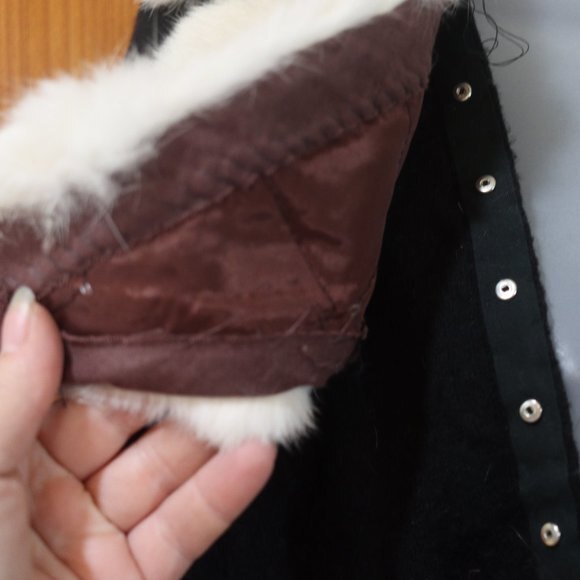 Vintage Hadley Real Mink Fur Collar Black 100% Cashmere Cardigan Sweater LG - Picture 6 of 12